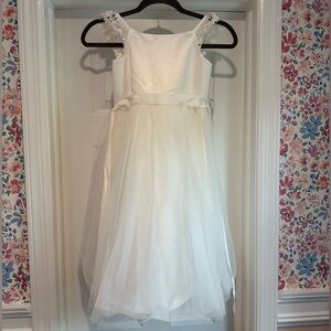 David’s Bridal Crochet Cap Sleeve Ruffle Flower Girl Dress